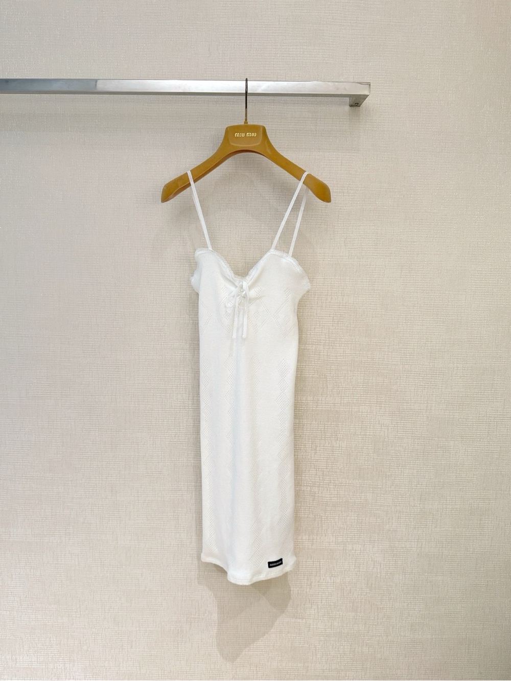 Miu Miu White Slip Dress with Bow Detail
